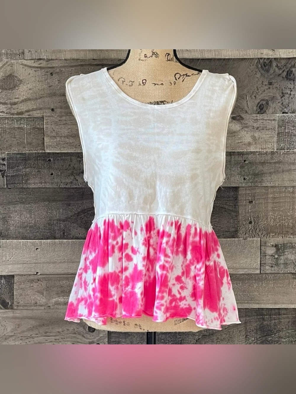 We the Free / Free People Sleeveless Peplum Top Size XS Tan and Hot Pink NWT